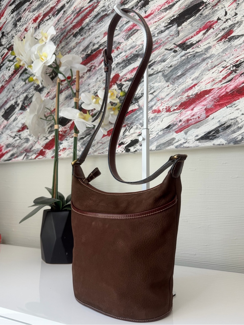 Vintage Etienne Aigner Nubuck Leather Crossbody Purse Brown